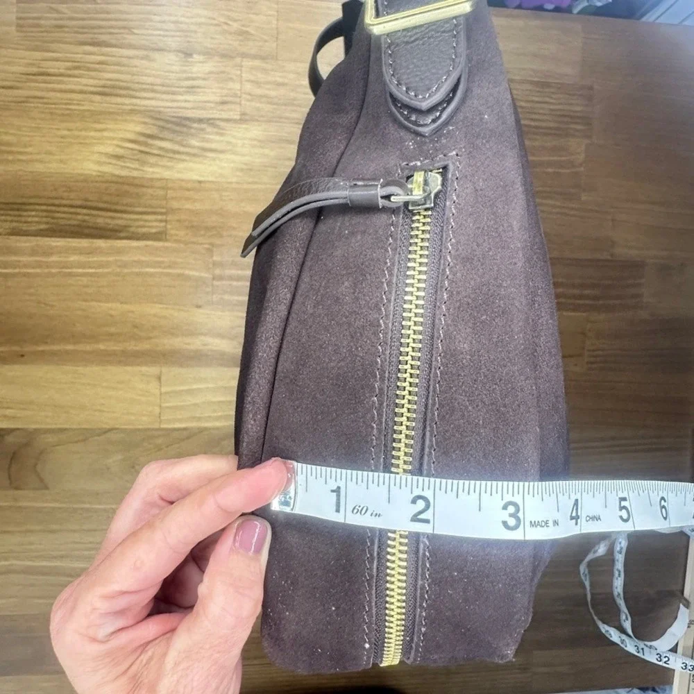 Chocolate Brown Genuine Suede Hobo Shoulder Bag Large Slouchy Purse NWT